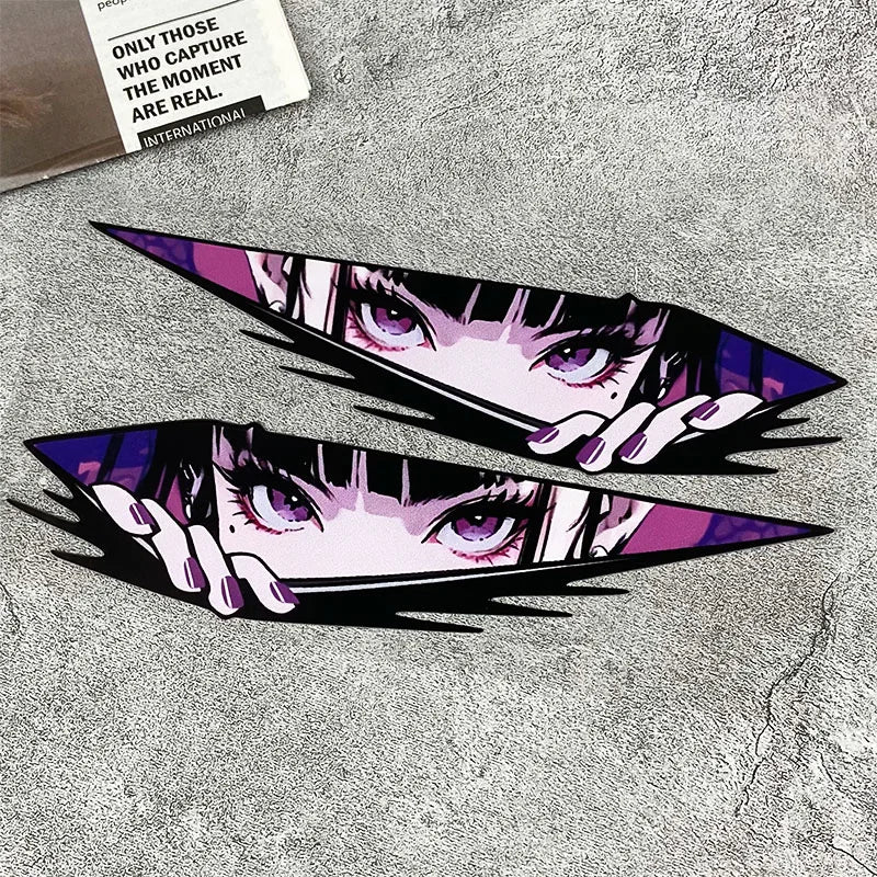 1pair Anime Eyes JDM Motorcycle Stickers Waterproof Motorbike Front Fairing Side Panels Fuel Tank Electric Scooter Vinyl Decals