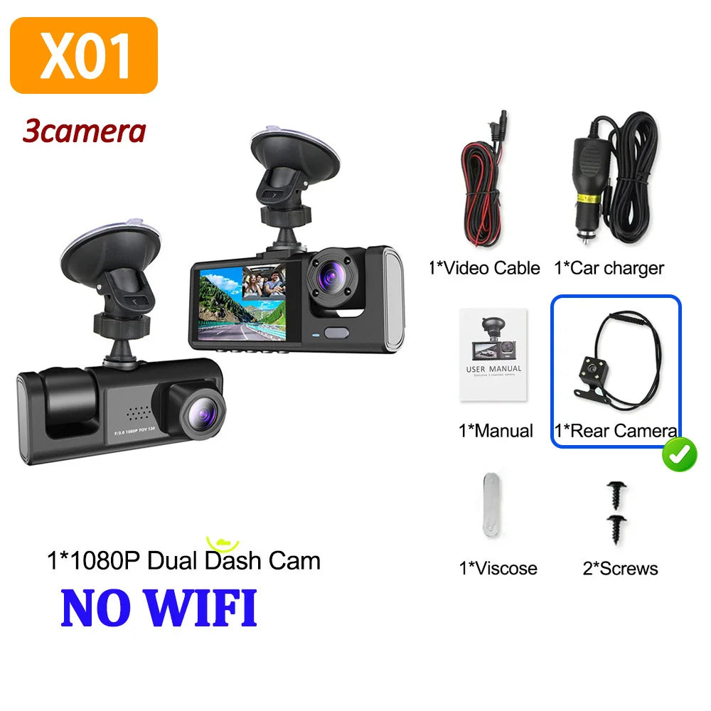 WIFI APP Control Car Dvr 3 Channel 1080P Dash Cam for Cars Front and Rear View Recorder Video Car Camera for Car Assecories