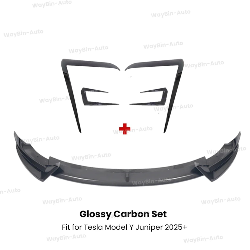 For 2025+ Tesla Model Y Juniper Front Bumper Lip Front Guard Trim Spoiler ABS Black Carbon Body kit Front Lip Accessori auto