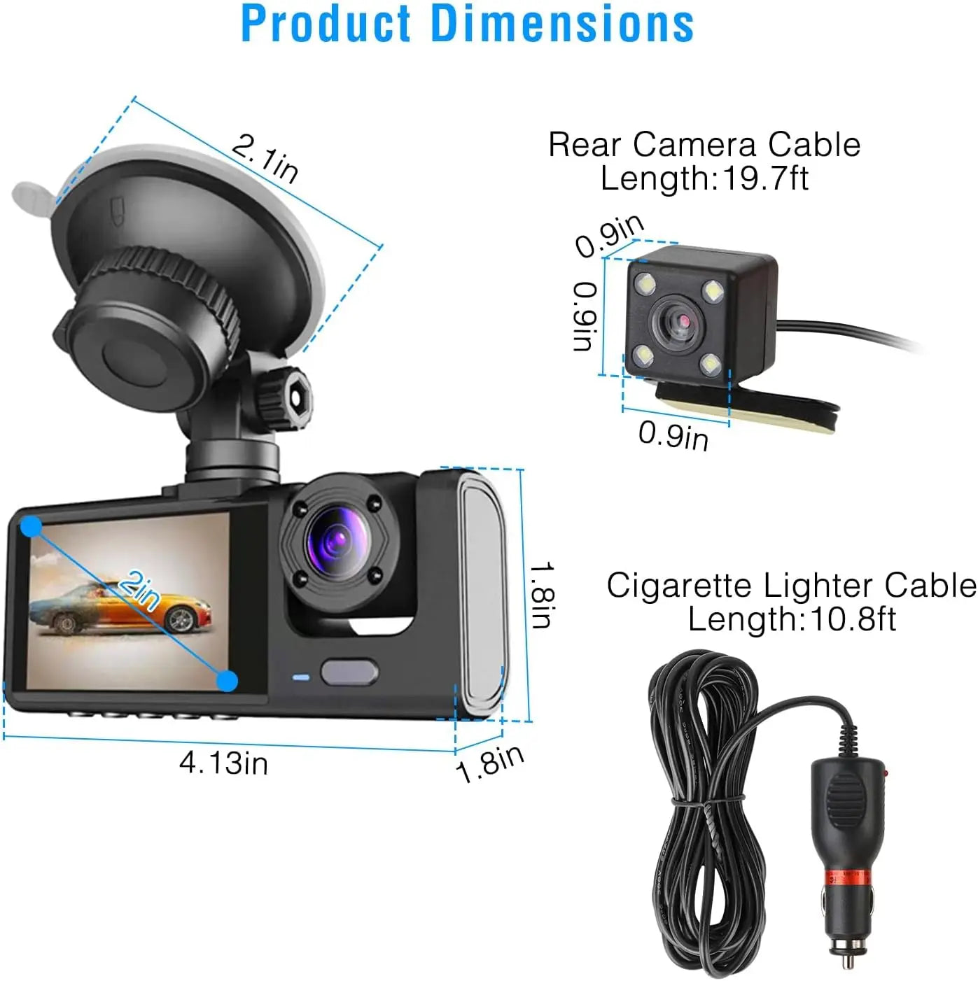 WIFI APP Control Car Dvr 3 Channel 1080P Dash Cam for Cars Front and Rear View Recorder Video Car Camera for Car Assecories