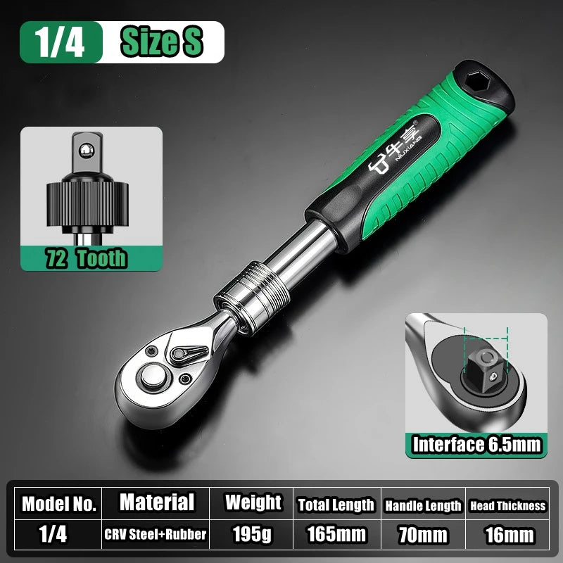 Telescopic Socket Ratchet Wrench for Automotive Repair Adjustable Head Ratchet Set 72 Tooth Quick Release Wrench Manual Tool