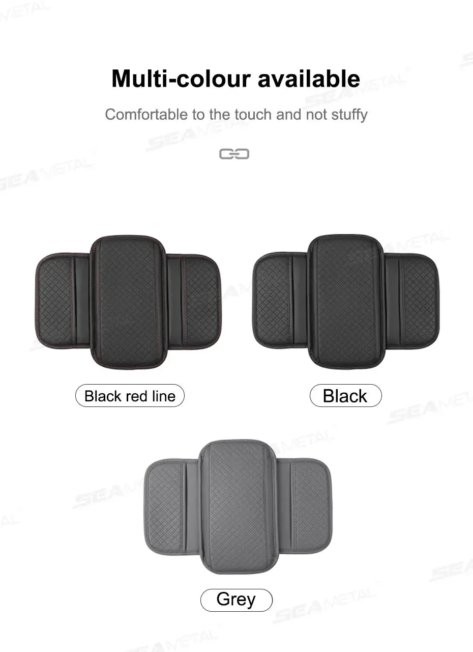 Leather Car Armrest Box Pad Memory Foam Center Console Arm Rest Protector Cover with Storage Pocket Elbow Rest Cushion