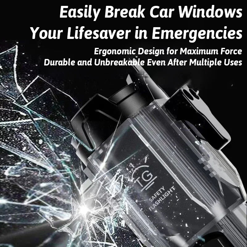 6in1 Car Emergency Light with Window Breaker Seatbelt Cutter Power Bank Zoomable Flashlight Magnetic Base Car Emergency Kit