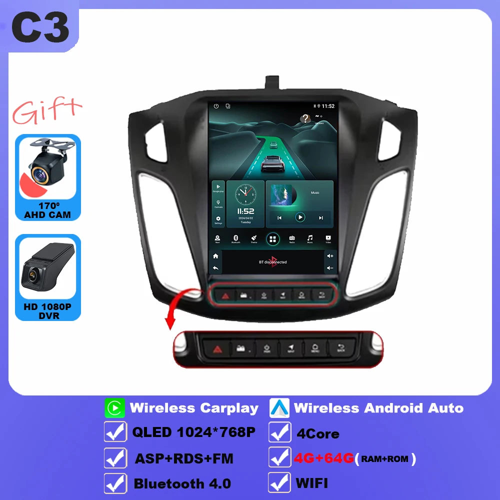 9.7 inch 8Core Android 15 Car Radio for Ford Focus 3 Mk 3 2011 2012 - 2019 Multimedia Video Player 2Din Carplay Auto Stereo DVD