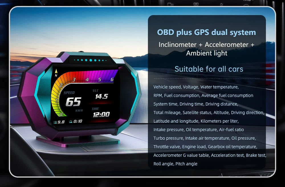 HUD P24 OBD2+GPS Head Up Display on Board Computer Multi-function Digital Speedometer Slope Meter Inclinometro 4x4 Off Road