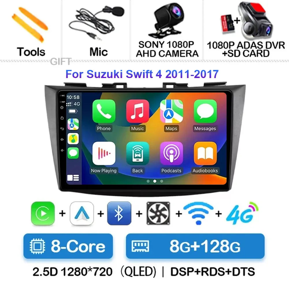 Android 15 Car Radio For Suzuki Swift 4 2011-2017 Wireless Carplay Auto Radio Multimedia Player 4G Wifi GPS DSP 48EQ 2din