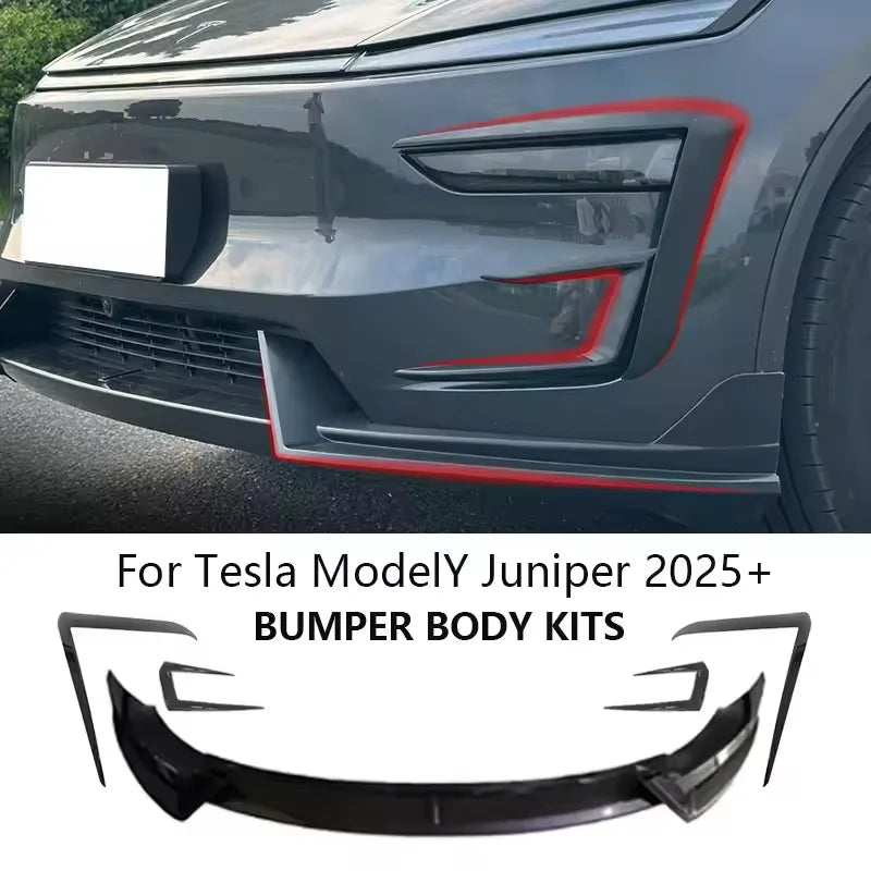 For 2025+ Tesla Model Y Juniper Front Bumper Lip Front Guard Trim Spoiler ABS Black Carbon Body kit Front Lip Accessori auto