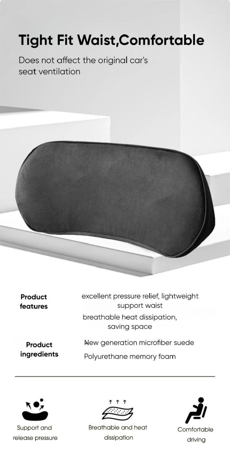 Lumbar Support Pillow for Car Memory Foam Lumbar Pillow for LOwer Back Pain Relief Back Cushio for Driving