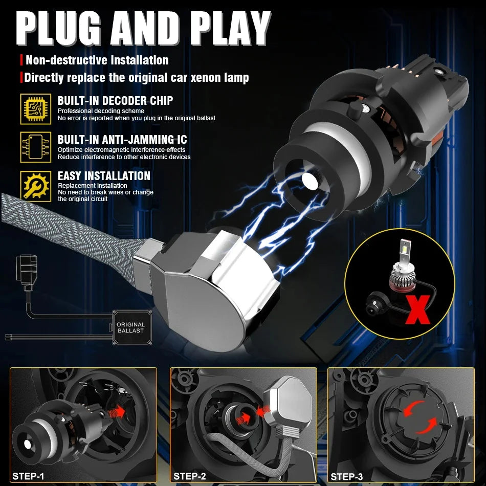D2S D4S D2R D4R Led Car Headlight Canbus HID D1S D3S D1R D3R Led Xenon Bulb 1:1 Turbo Led Car Lamp Auto Light 6000K Plug & Play