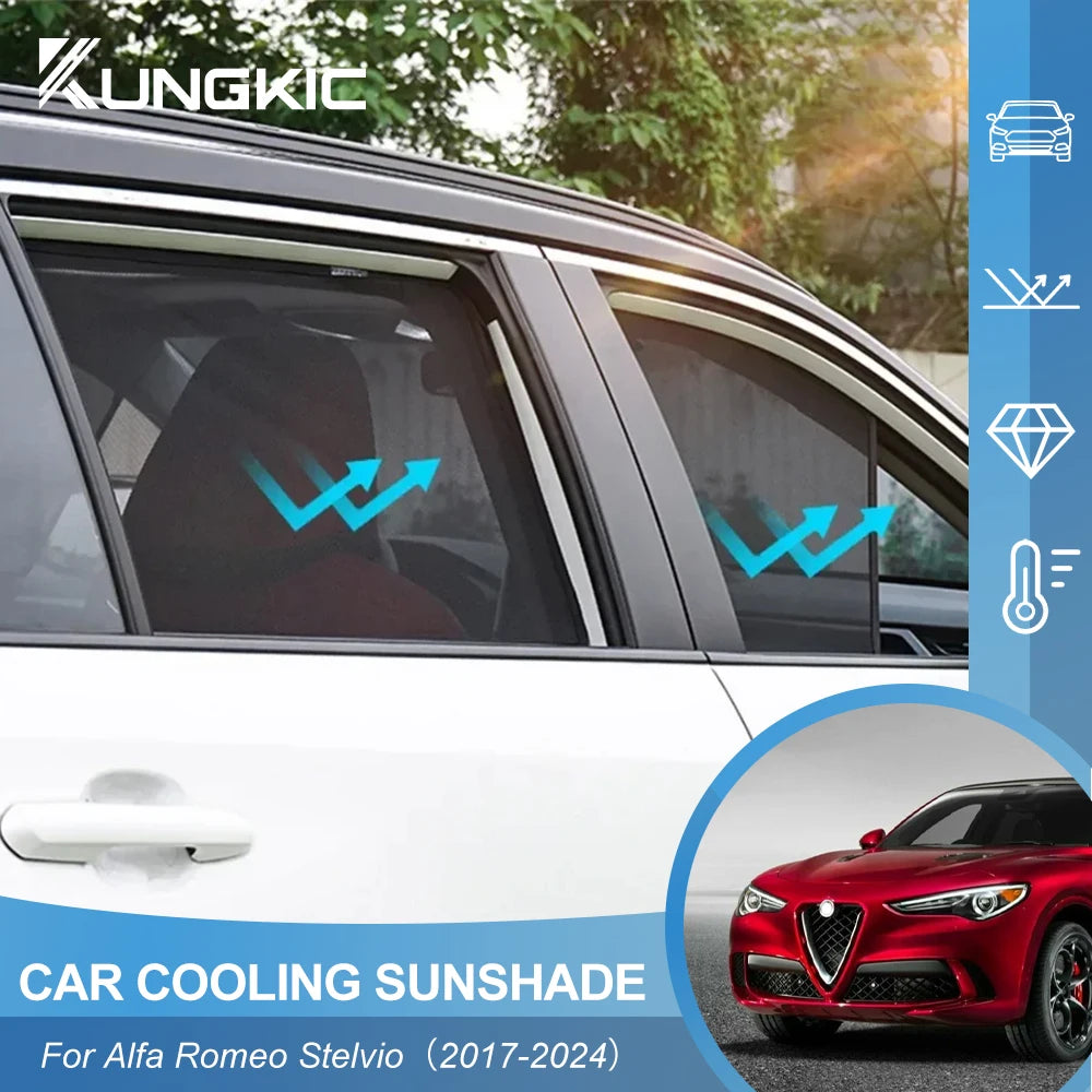 Custom Snap Car Window Sunshade for Alfa Romeo Stelvio 2017 2018 2019 2020-2024 Curtain Mesh Front Windshield Frame Curtain