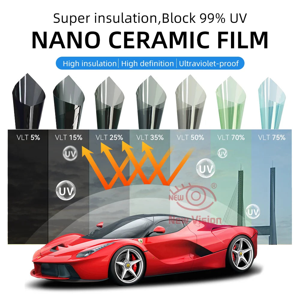 1mX6m Car Window Tint Film Privacy PET Sunshade Stickers IRR99% Nano Ceramic Tint Film Protector UV Sun Glass Windows Cover