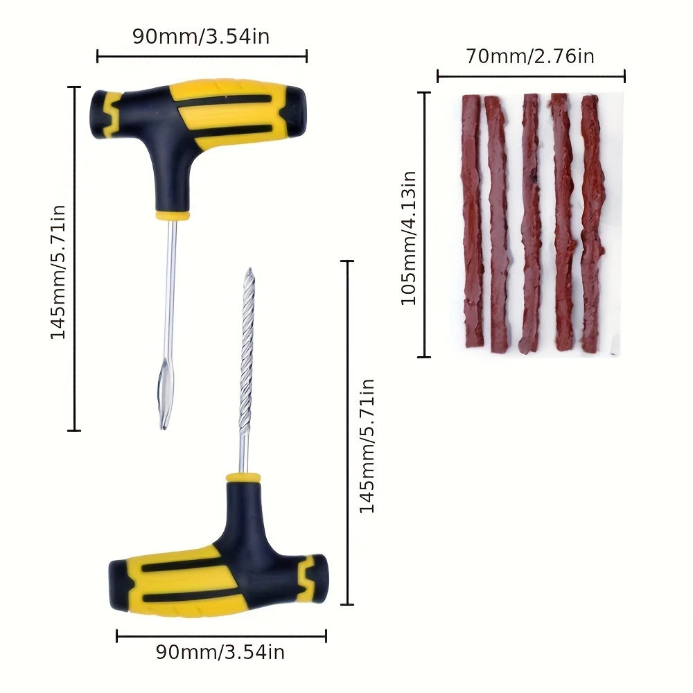 Emergency Tire Repair Kit with Rubber Strips, Probe & Glue - Quick Roadside Fix for Cars, Motorcycles or Bikes, Portable