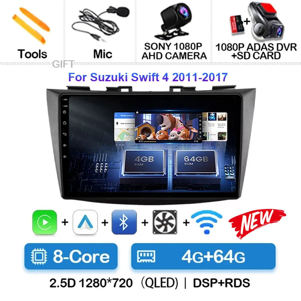 Android 15 Car Radio For Suzuki Swift 4 2011-2017 Wireless Carplay Auto Radio Multimedia Player 4G Wifi GPS DSP 48EQ 2din