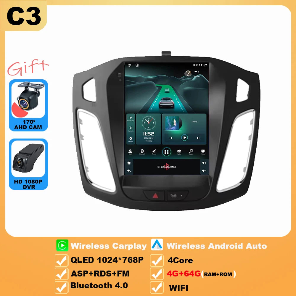 9.7 inch 8Core Android 15 Car Radio for Ford Focus 3 Mk 3 2011 2012 - 2019 Multimedia Video Player 2Din Carplay Auto Stereo DVD
