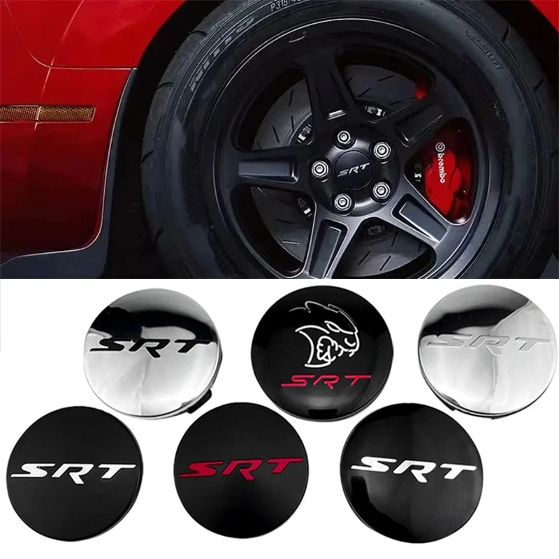 4pcs x 64mm Car Logo Wheel Center Hub Caps Rim Cover Emblem Sticker For Dodge Charger Challenger Hell Cat SRT Chrysler 300C