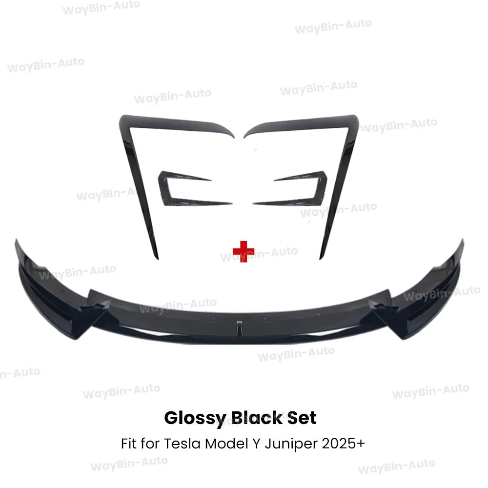For 2025+ Tesla Model Y Juniper Front Bumper Lip Front Guard Trim Spoiler ABS Black Carbon Body kit Front Lip Accessori auto