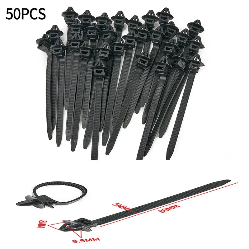 100/50Pcs Self-Locked Nylon Cable Tie Push Clips Wire Tie Released Zip Straps Car Pipe Cable Fastener Bundle Fixed Binding