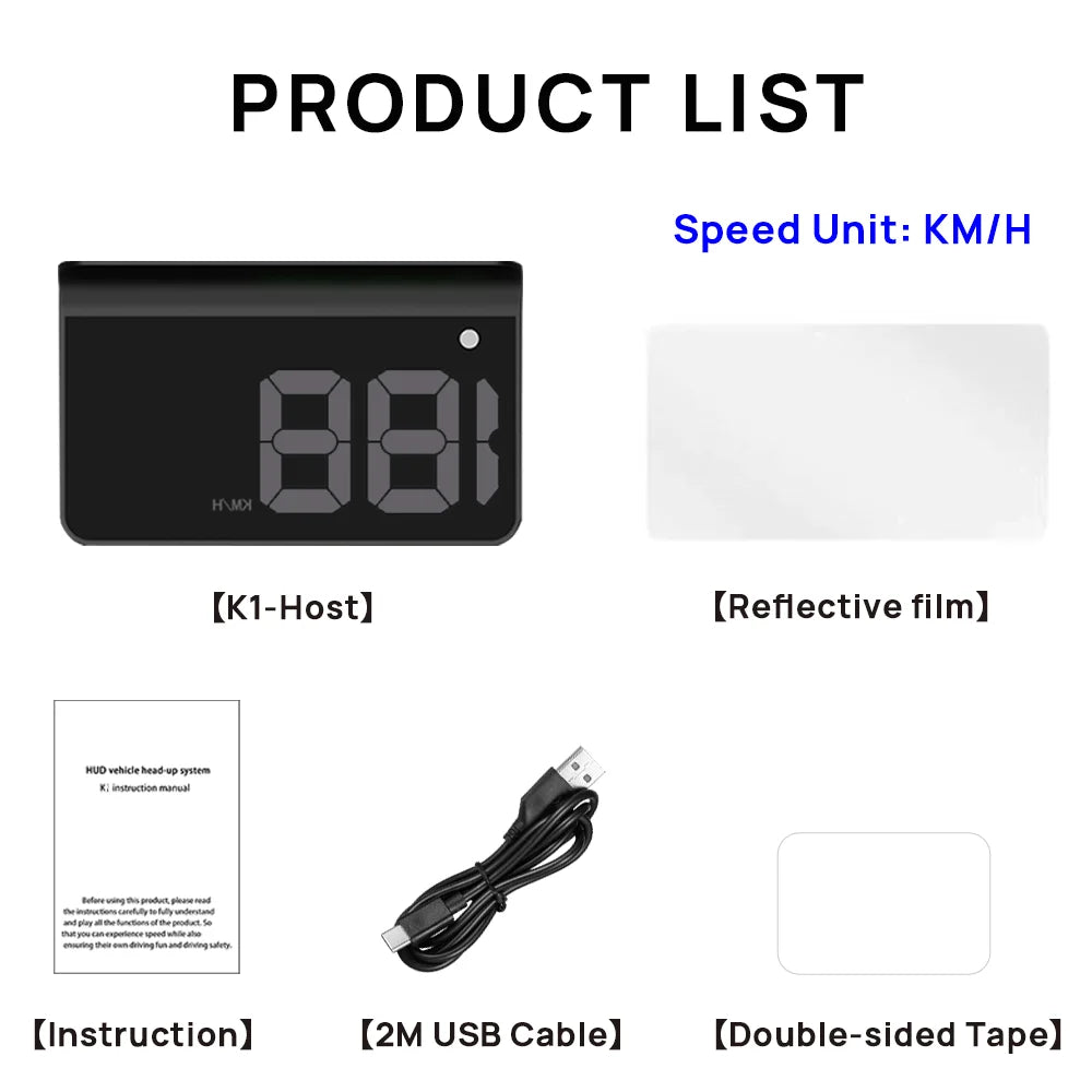 KWHUD K1 HUD Head-up Display Car GPS Digital Speedometer Universal Speed Windshield Projector Plug&Play Auto Electronic Devices