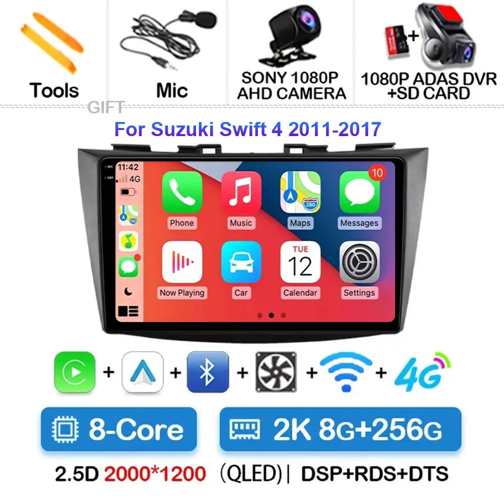 Android 15 Car Radio For Suzuki Swift 4 2011-2017 Wireless Carplay Auto Radio Multimedia Player 4G Wifi GPS DSP 48EQ 2din