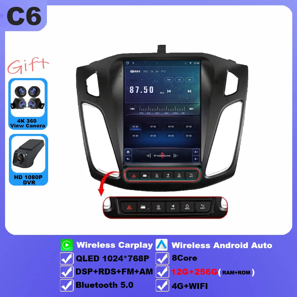 9.7 inch 8Core Android 15 Car Radio for Ford Focus 3 Mk 3 2011 2012 - 2019 Multimedia Video Player 2Din Carplay Auto Stereo DVD