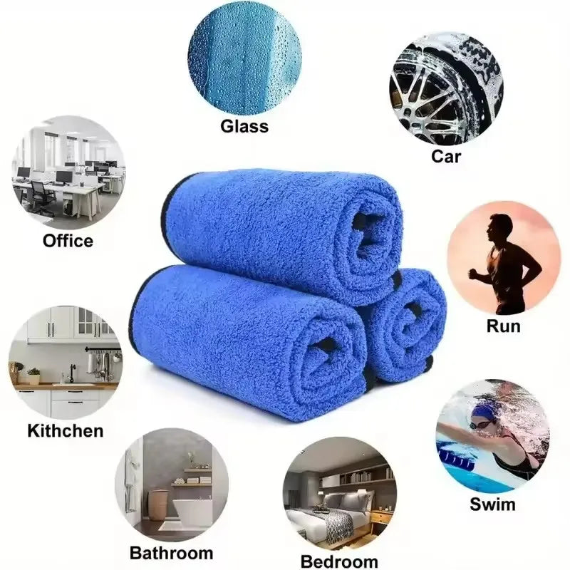 1/3/6pcs Microfiber Car Washing Towel Soft Quick Drying Windows Mirrors Wiping Rags Home Double Layer Cleaning Cloths