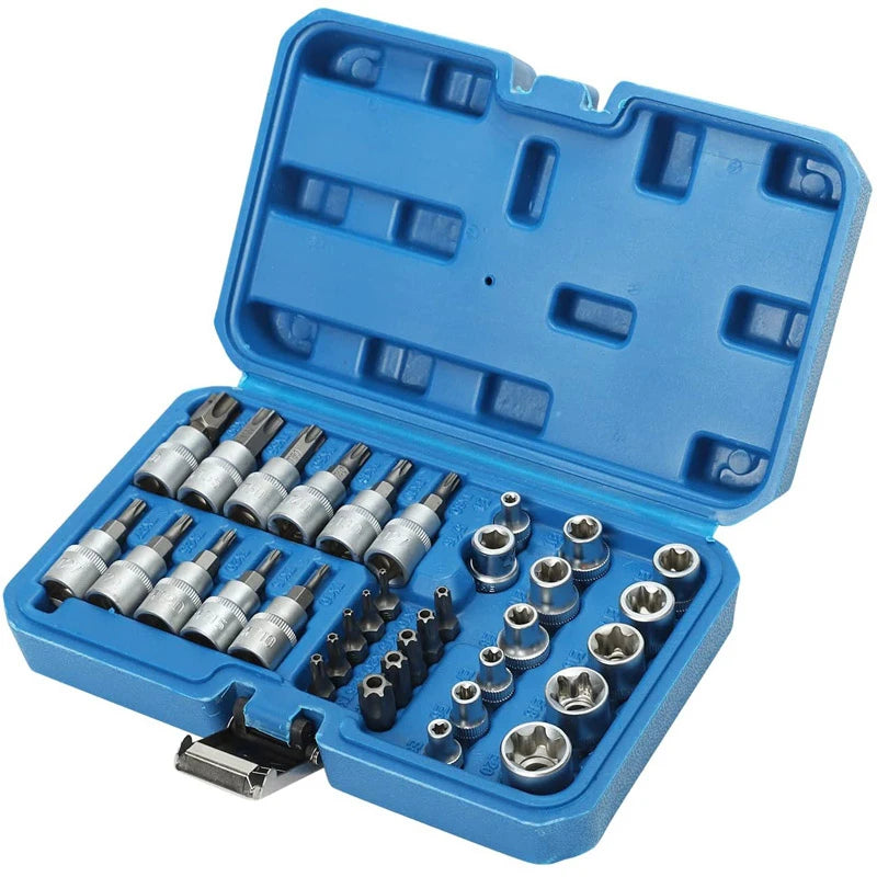 High-quality 34Pcs Torx Star Sockets & Bit Set Male / Female E-Security Bits Drive Handheld Tool Torque Star Socket