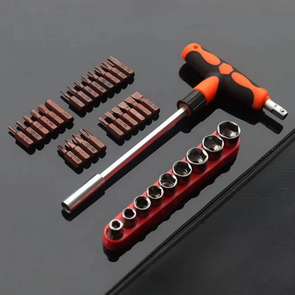 Screwdriver Set with T-shape Cross and Straight Slot Hexagon and Plum-shaped Heads Plus Socket Set for DIY Lovers Maintenance