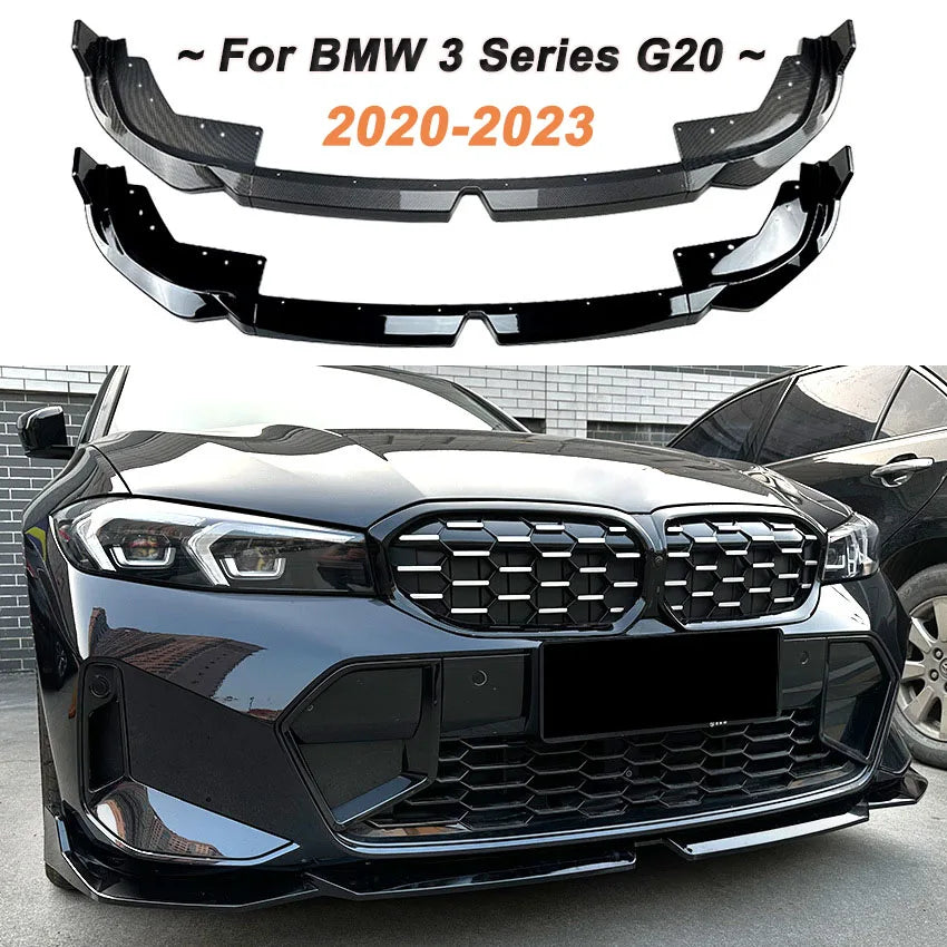 Car Front Bumper Splitter Lip Body Kit Spoiler Diffuser Black Accessories For BMW 3 Series G20 LCI M Sport 320i 325i 2023+