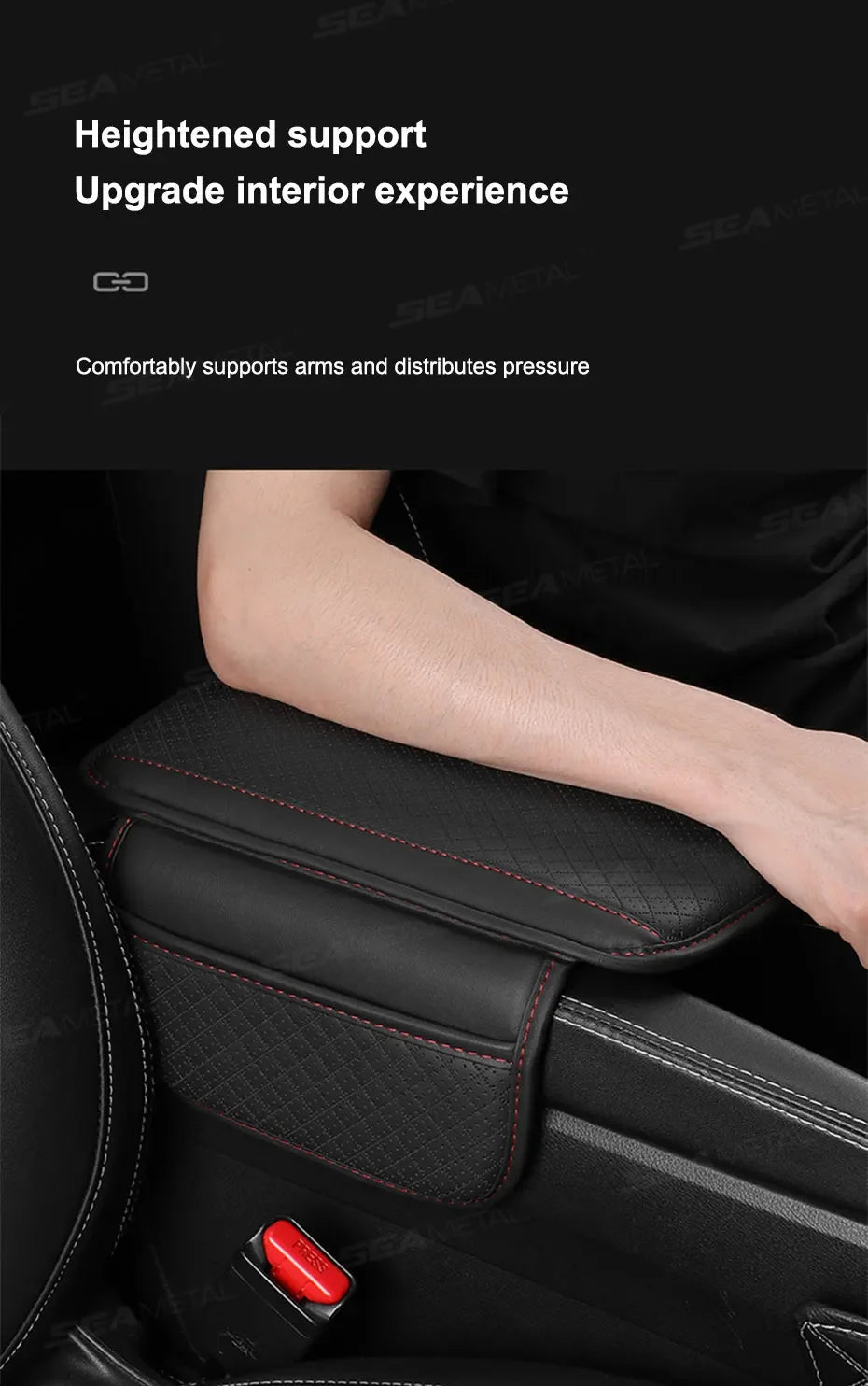 Leather Car Armrest Box Pad Memory Foam Center Console Arm Rest Protector Cover with Storage Pocket Elbow Rest Cushion
