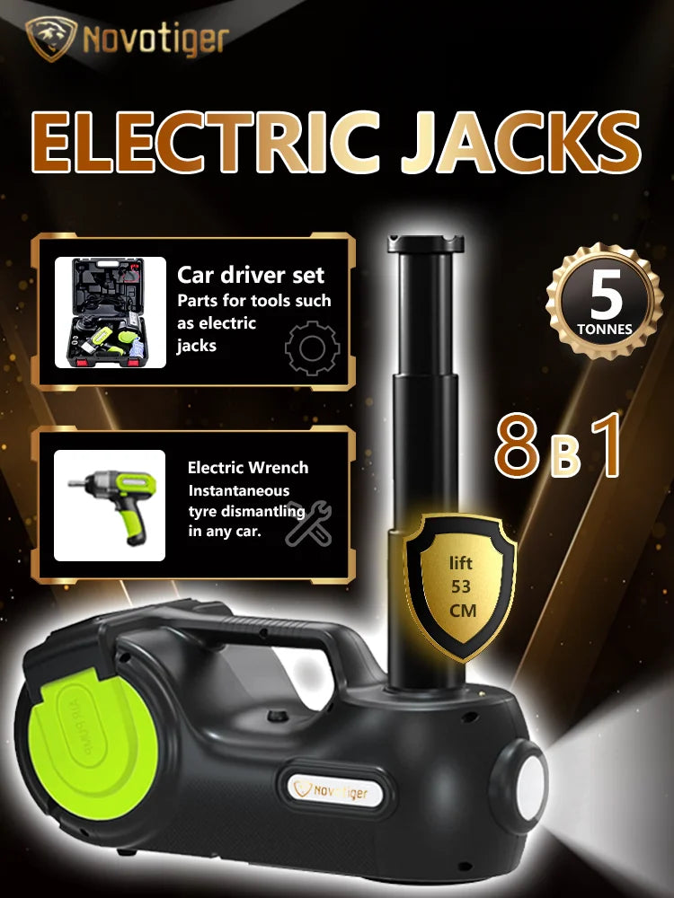 Electric Car Jack 5 Ton 4 in 1 Electric Hydraulic Jack 155-530mm With Electric Wrench Compressor LED Light