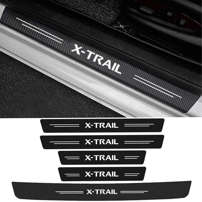Carbon Fiber Car Door Sill Threshold Anti Protective Stickers Decals For Nissan X-Trail Rear Trunk Bumper Anti Scratch Strips