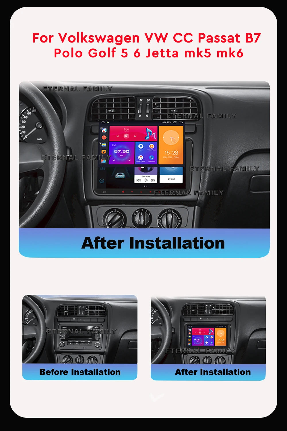 Android 15 car radio For Volkswagen VW CC Passat B7 Polo Golf 5 6 Jetta mk5 mk6 Video Player GPS wireless carplay Head Unit WIFI