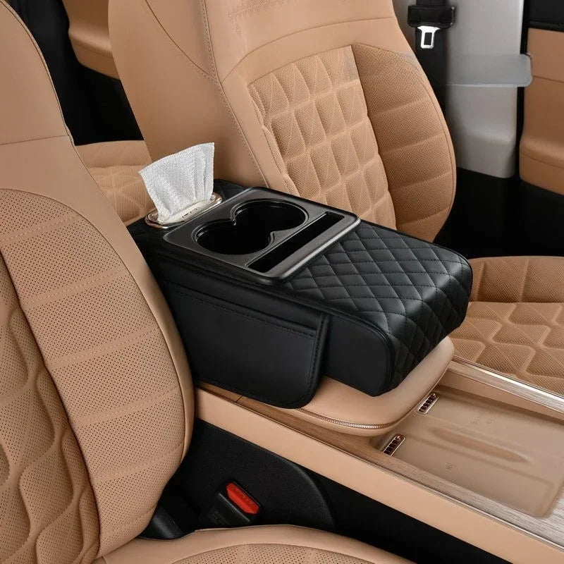 Car Armrest Box Thicken Height Pad Arm Rest Cushion with Pocket Tissue Cup Holder Memory Cotton Elbow Support Height Pad