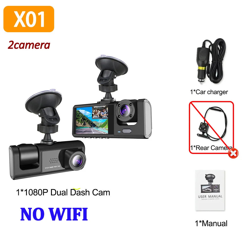 WIFI APP Control Car Dvr 3 Channel 1080P Dash Cam for Cars Front and Rear View Recorder Video Car Camera for Car Assecories