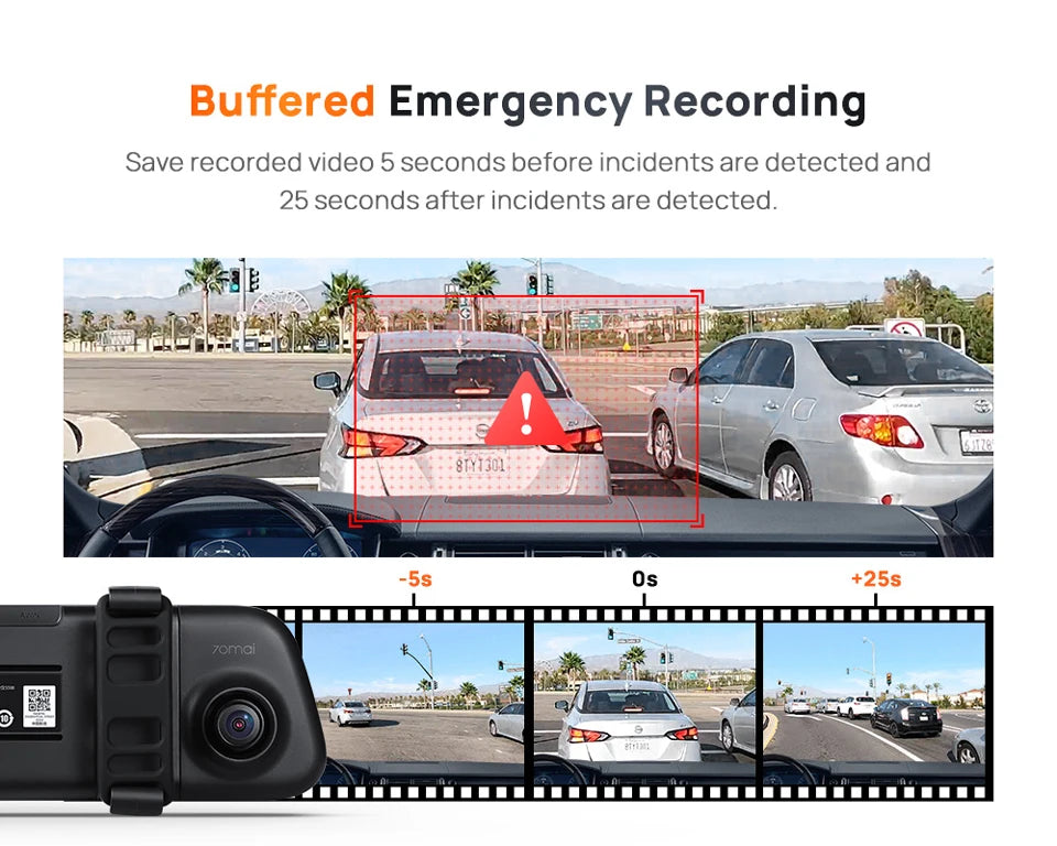 70mai Rearview Dash Cam S500 9.35'' Touch Screen 70mai S500 Car DVR 3K Super Capacitor Dual-Channel HDR Voice Control 24H Park