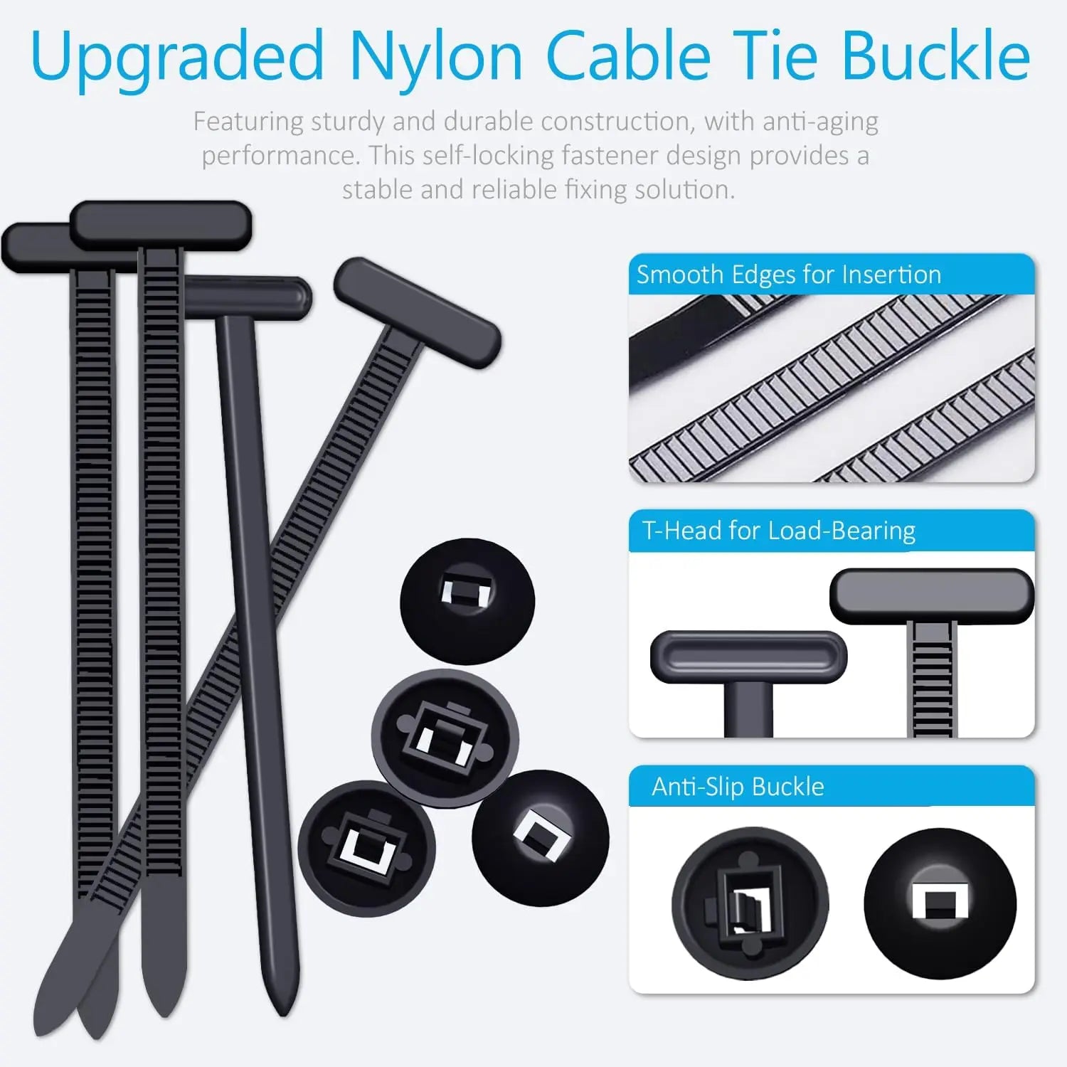 Nylon Universal Cable Tie Buckle Heavy Duty Self-Locking Zip Ties Holder with Pin Fasteners Car Body UV Resistant Zipties