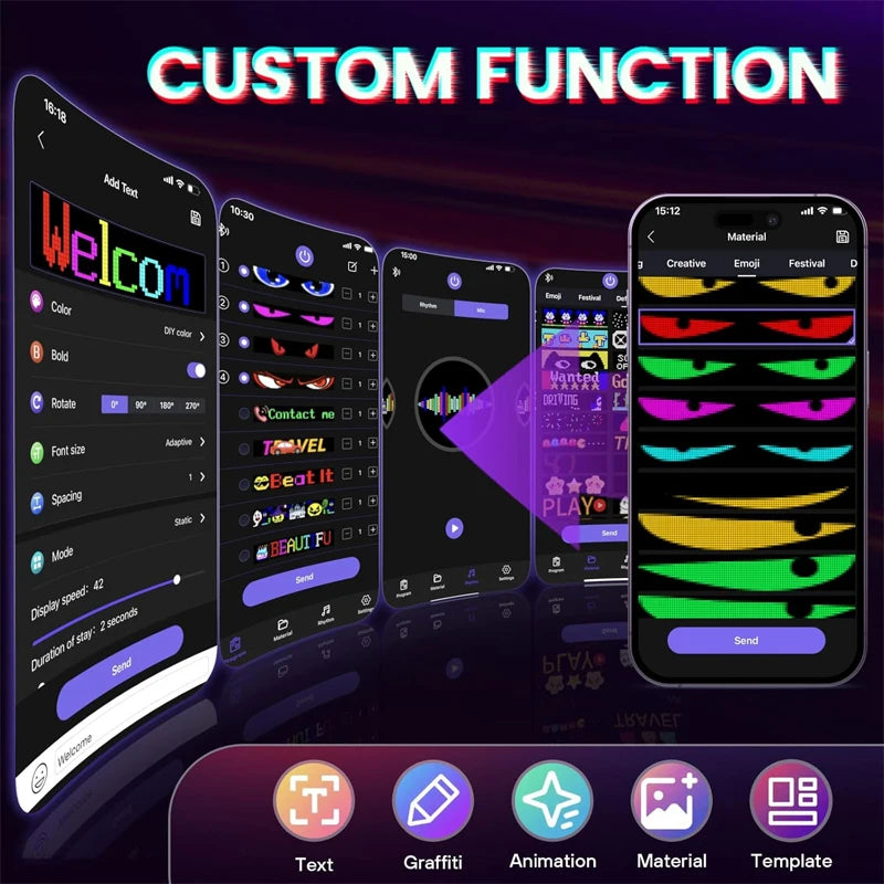 Dynamic Devil Eyes Light for Cars Truck Windshield Programmable LED Display Flexible Soft Screen Bluetooth APP Remote Control