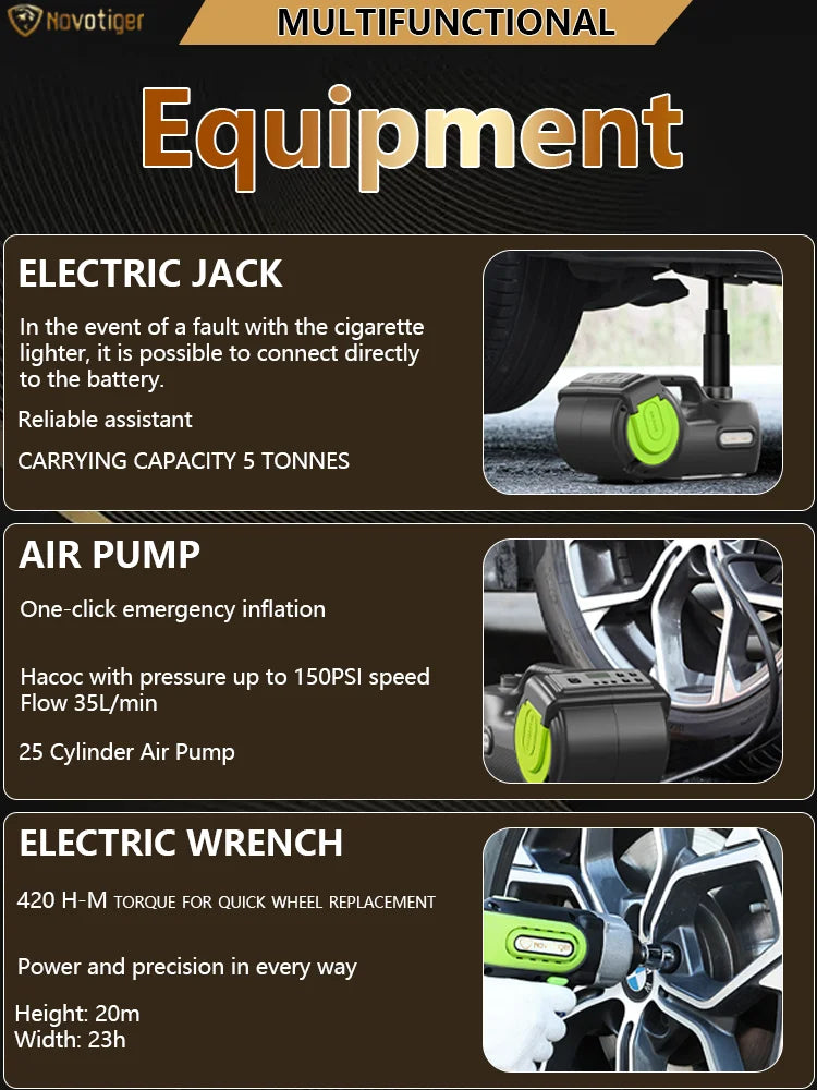 Electric Car Jack 5 Ton 4 in 1 Electric Hydraulic Jack 155-530mm With Electric Wrench Compressor LED Light