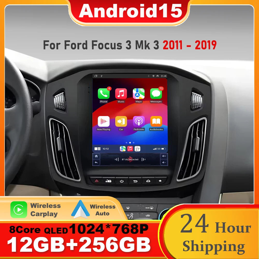 9.7 inch 8Core Android 15 Car Radio for Ford Focus 3 Mk 3 2011 2012 - 2019 Multimedia Video Player 2Din Carplay Auto Stereo DVD
