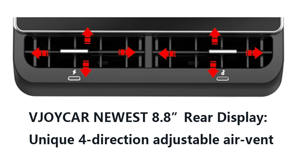VJOYCAR Newest 8.8inch 4K HD Rear Display for Tesla Model Y 3 WIFI Entertainment Screen Qualcomm Chip 4-Direction Airlet Adjust