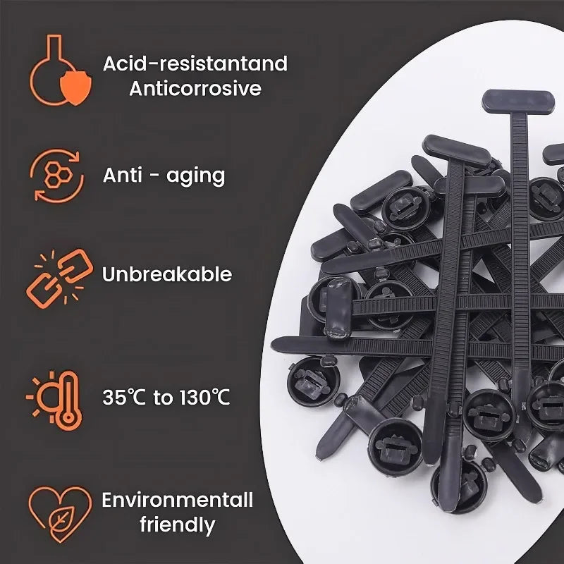Nylon Universal Cable Tie Buckle Heavy Duty Self-Locking Zip Ties Holder with Pin Fasteners Car Body UV Resistant Zipties