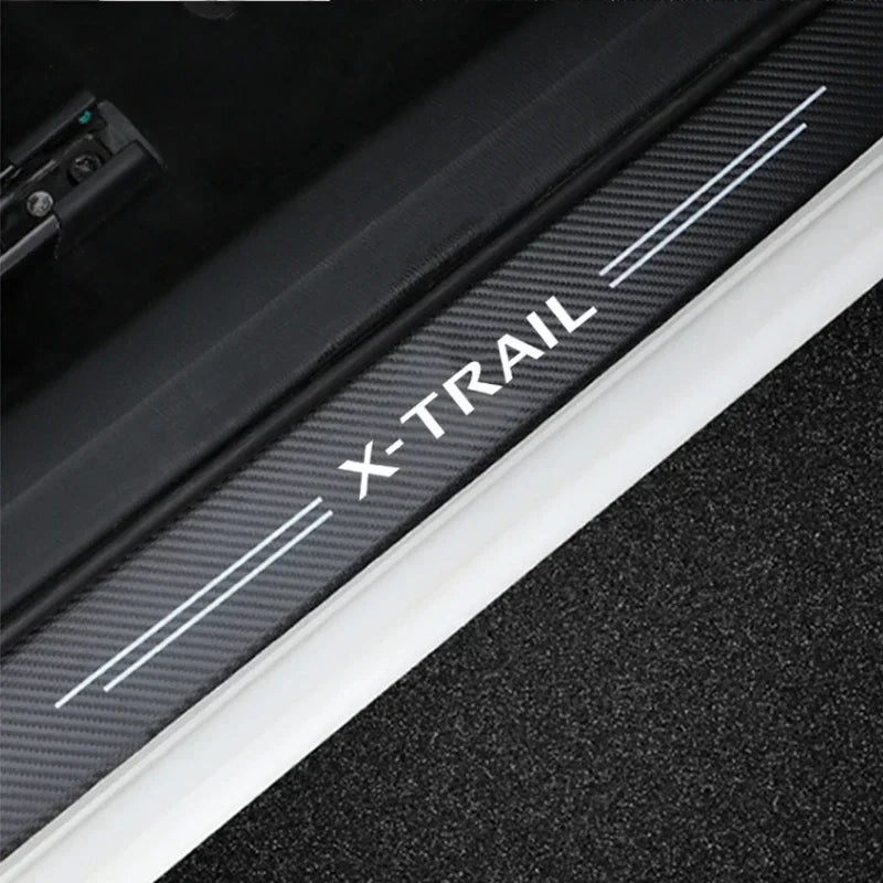 Carbon Fiber Car Door Sill Threshold Anti Protective Stickers Decals For Nissan X-Trail Rear Trunk Bumper Anti Scratch Strips