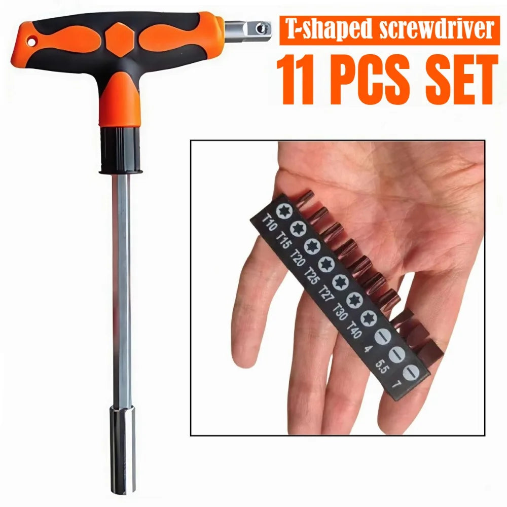 Screwdriver Set with T-shape Cross and Straight Slot Hexagon and Plum-shaped Heads Plus Socket Set for DIY Lovers Maintenance