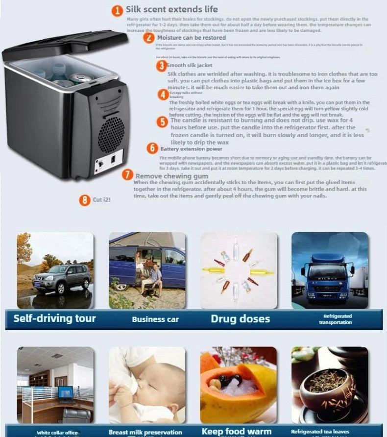 6L Portable Compact Mini Fridge 12V Car Refrigerator Freezer for Camping Traveling Electric Cool Box Summer Outdoor Fridge