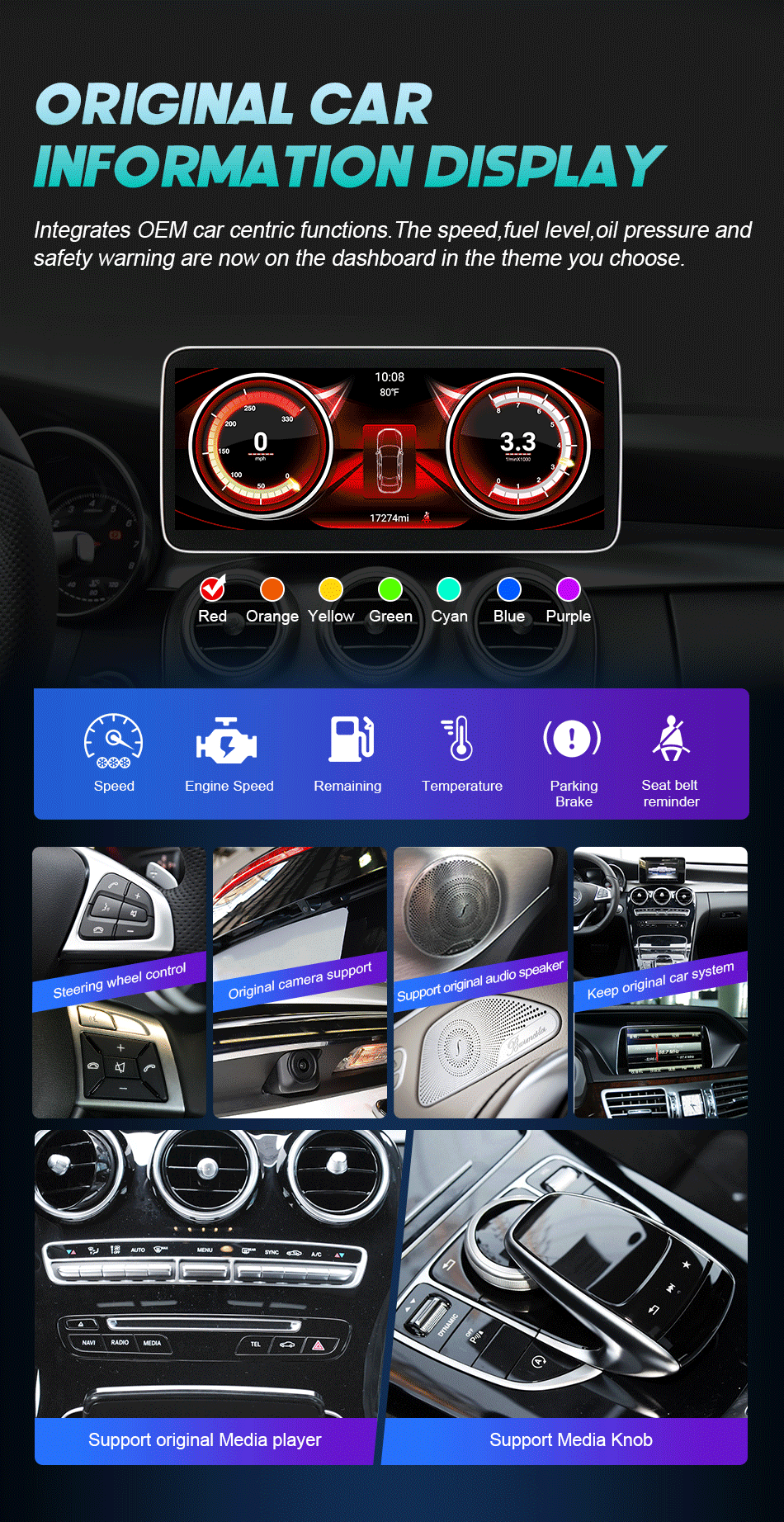 Android 14 Wireless CarPlay For Mercedes Benz C Class W205 Screen Android Auto Multimedia Navigation GPS SWC DSP 4G WiFi