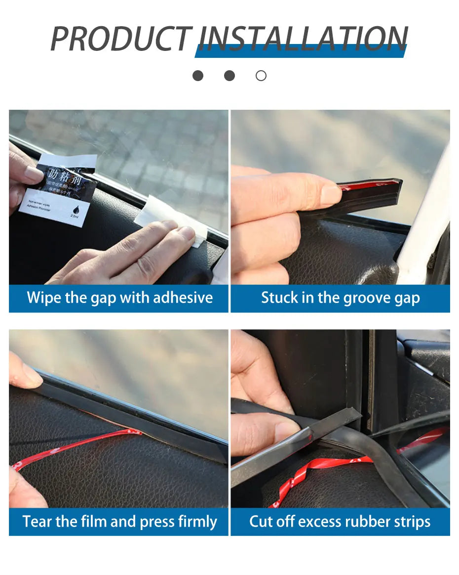1PC Car Window Seal Strip Rubber Car Side Window Gap Filler Noise Insulation Waterproof Windproof 7-Shape Sealing Strips