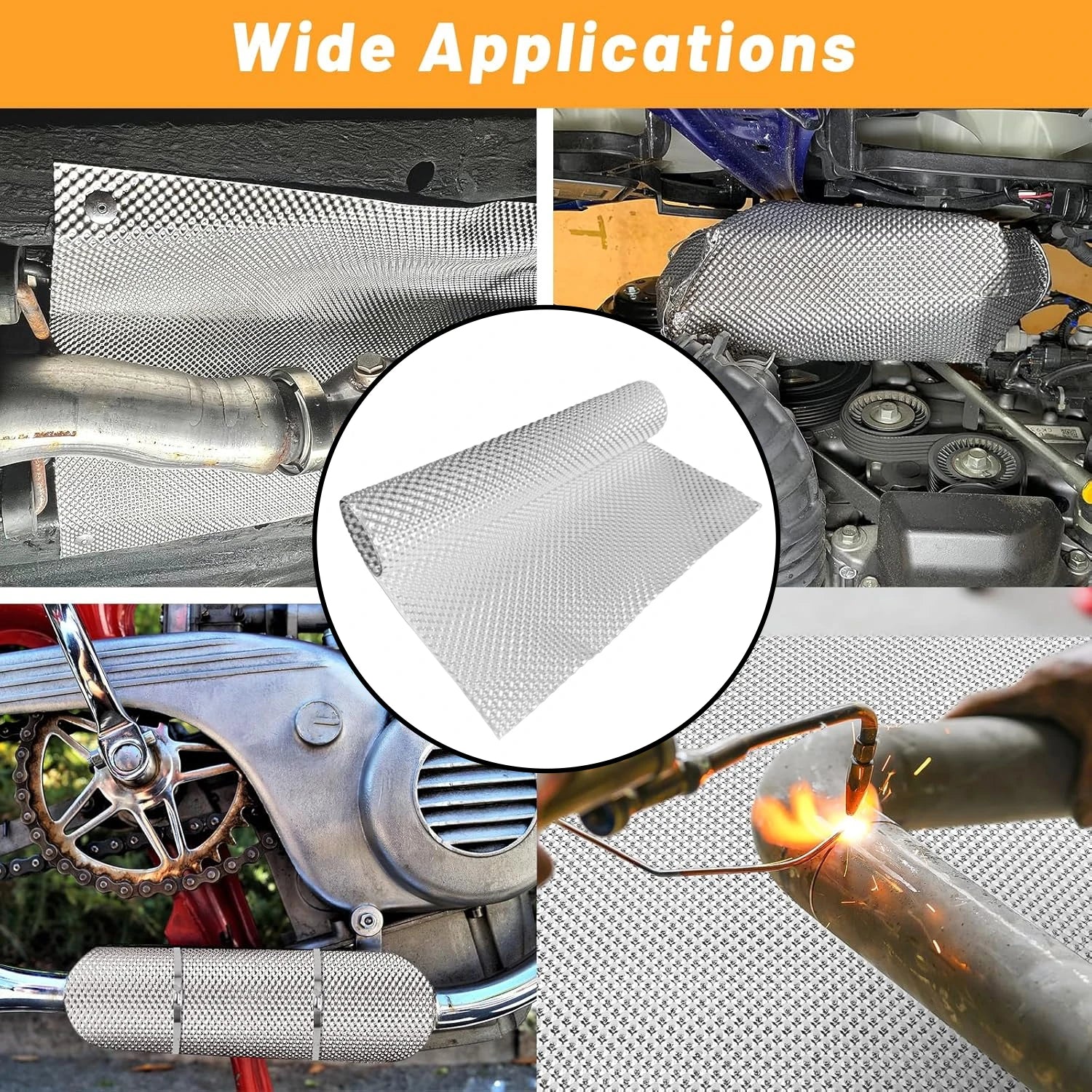 Silver Embossed Aluminum Heat Shield Exhausts Electrical Turbo Heat Insulation Auto Temperature Isolated Sticker Exhaust Systems