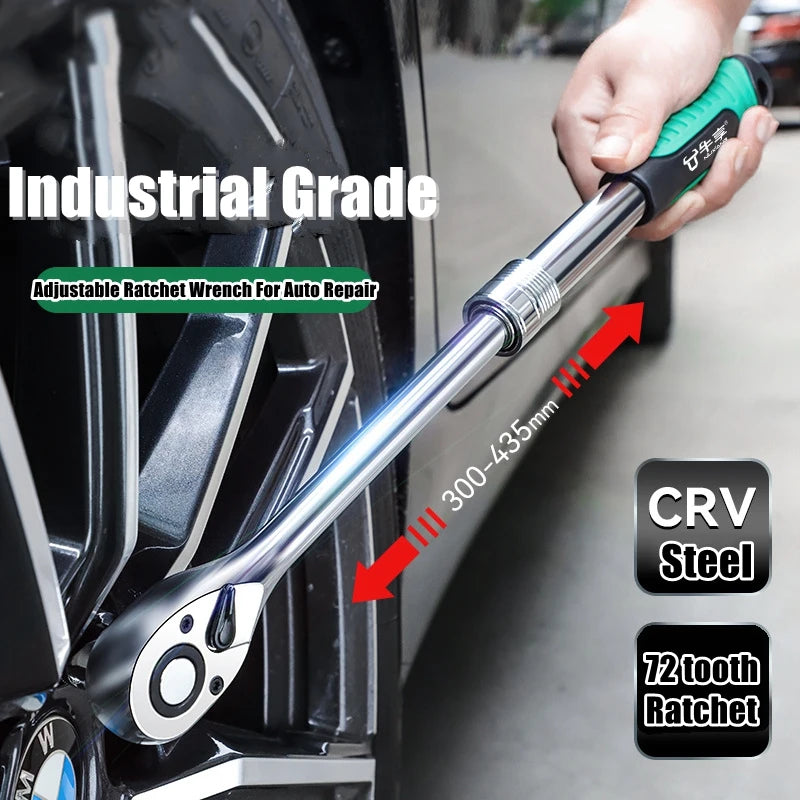 Telescopic Socket Ratchet Wrench for Automotive Repair Adjustable Head Ratchet Set 72 Tooth Quick Release Wrench Manual Tool