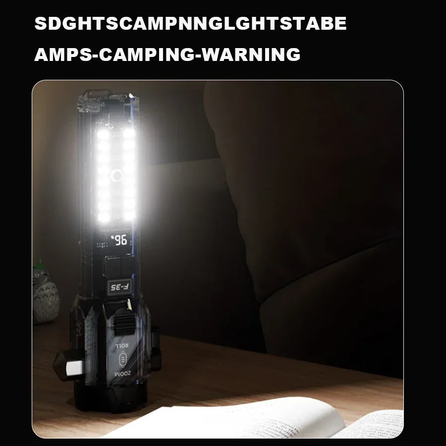 6in1 Car Emergency Light with Window Breaker Seatbelt Cutter Power Bank Zoomable Flashlight Magnetic Base Car Emergency Kit