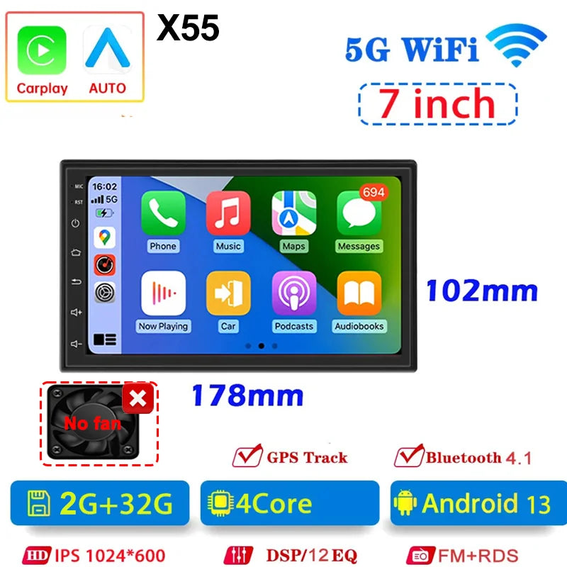 7/9/10inch 2 Din Car Audio Android 13 4/8Core Android auto Carplay 64G Automotive Multimedia Player BT Car intelligent Systems